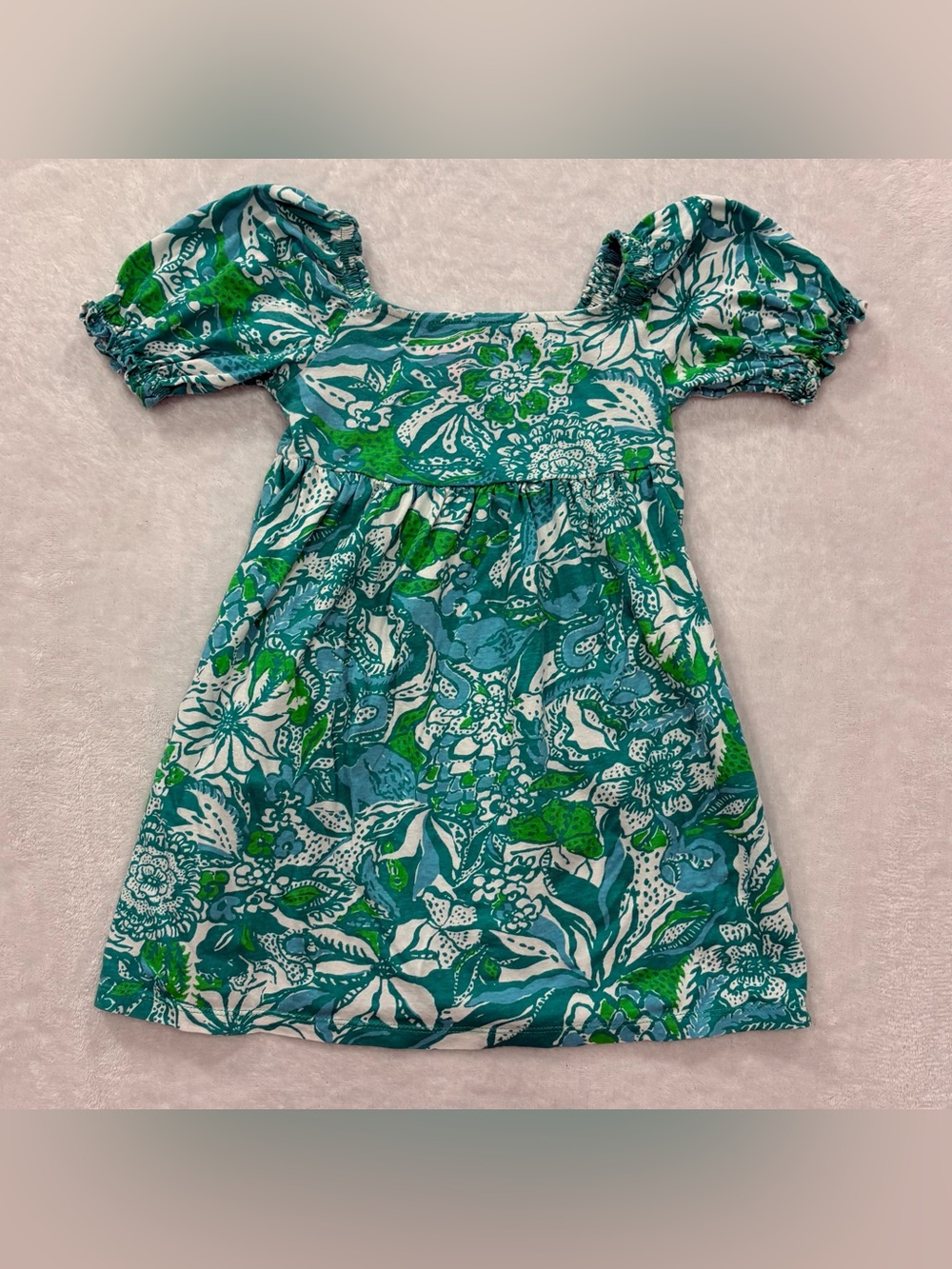 Lilly Pulitzer Floral Smocked Puff Sleeve Dress Girls Size S 4/5